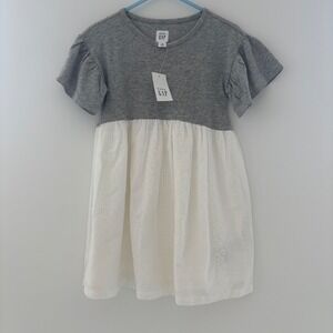 NWT‎ Baby Gap Dress Gray Top White Eyelet Flutter Sleeve Toddler Size 3 Years